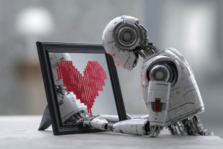 Robot reflects on pixelated heartの素材