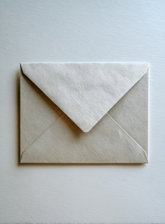 Light beige envelope on white surfaceの素材