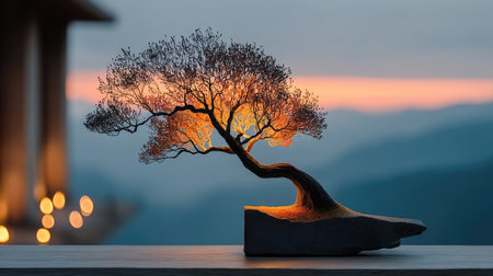Illuminated bonsai tree art, sereneの素材