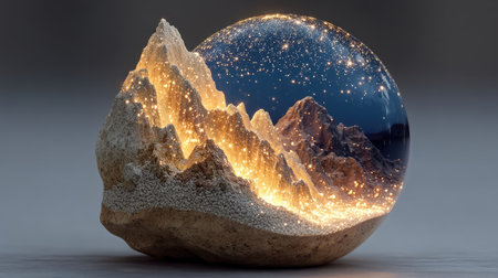 Crystal sphere, mountain landscapeの素材