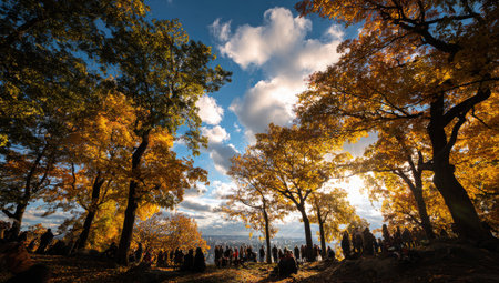 Autumn landscape with colorful trees in the park at sunny day.の素材