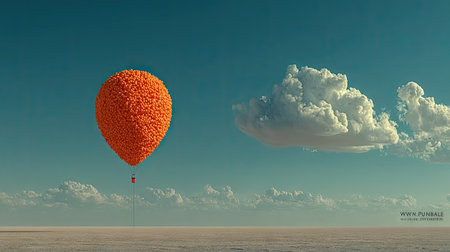 Orange balloon in the sky. 3D illustration. Creative concept.の素材