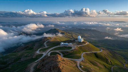 Astronomical observatory in the clouds. Caucasus Mountains, Russiaの素材