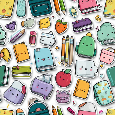Seamless pattern with cute school supplies. Back to school.の素材