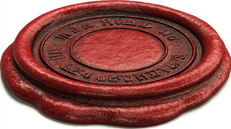 Red wax seal isolated on a white background. 3d render.の素材