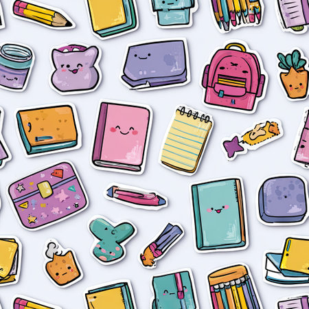 Seamless pattern with school supplies. Cute cartoon vector illustration.の素材