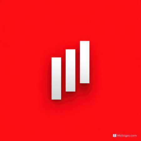 Three vertical white bars are centrally positioned against a bold red backdrop. The design employs simple shapes and clean lines, creating a minimalist effect. The composition uses a flat style with subtle shadowing for depth. Suitable for various applications, including website design, advertising, and editorial content.の素材
