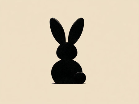A silhouette of a rabbit is presented against a plain background. The image features a solid black form, shaped to represent the animal. The composition is simple and graphic, with a focus on the subject's outline. This could be used for various design projects, including seasonal greetings or illustrative purposes.の素材