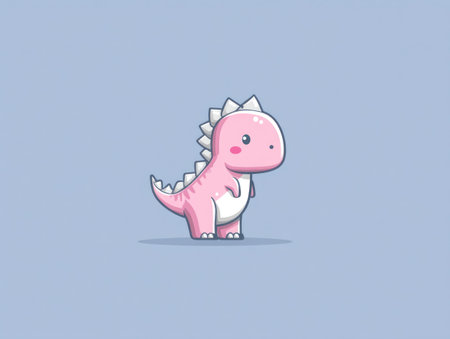 A charming cartoon dinosaur is depicted against a plain backdrop. The illustration features a vibrant pink color scheme and smooth textures. The simple composition and clean lines suggest a digital art style. This image could be suitable for various applications, including children's books or educational content.の素材