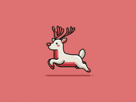 This illustration features a cartoon deer in a minimalist design, set against a solid pink backdrop. The deer is depicted with a white body, antlers, and outlined in black. The overall style is flat and playful, suggesting potential use in various design projects for decorative or educational purposes.の素材