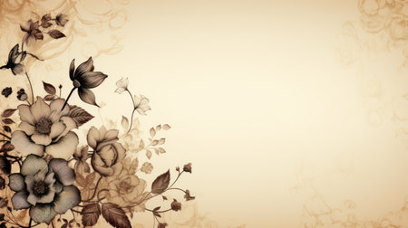 An elegant floral arrangement graces a textured vintage background, showcasing delicate blooms in muted tones. The composition employs soft lighting, evoking a sense of timelessness. This image could be suitable for various design projects, including print materials or digital applications, and offers ample copy space.の素材