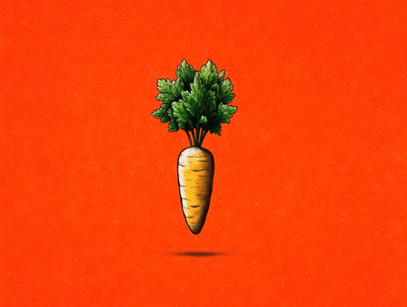 A stylized illustration presents a carrot with green leafy top on a bright orange backdrop. The artwork features a smooth texture and bold colors, giving it a graphic design aesthetic. This image is suitable for use in various design projects, including educational materials, health-related content, or general commercial applications.の素材