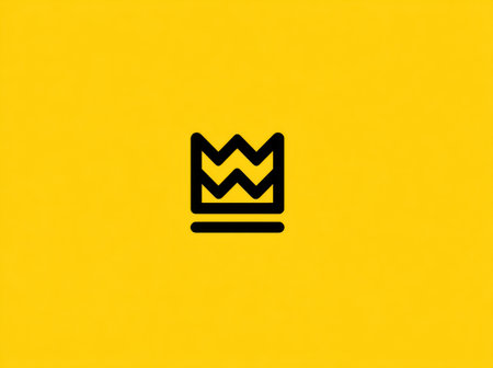 A minimalist crown icon is centered against a vibrant yellow background. The design features clean, black lines with a simple, modern aesthetic. The composition emphasizes simplicity and visual impact. This graphic may be suitable for various commercial uses, including branding and design projects.の素材