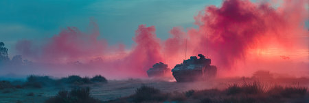 An abstract landscape features a hazy composition dominated by vivid pink and teal colors. The image shows a cloud or smoke-like formation in front of an environment, creating a sense of mystery. This visual is suitable for use in design projects, advertising campaigns, or as an artistic element.の素材