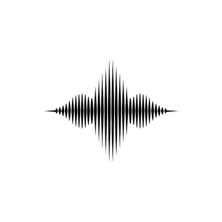 A minimalist black and white graphic presents an audio waveform. The vertical lines create a dynamic visual rhythm. The composition is simple and clean against a white background, suggesting concepts related to music, sound, and technology. Suitable for various design applications.の素材