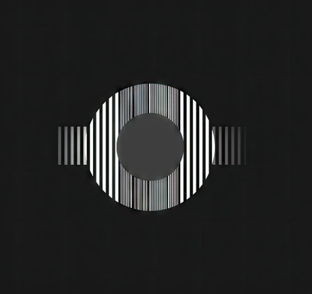 An abstract geometric design features concentric circles and linear elements. The composition uses black, white, and gray tones. The contrast is high, with a clean and modern style. This design could be suitable for digital art, graphic design projects, or various commercial applications.の素材