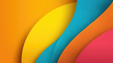 This image presents abstract compositions of overlapping colorful shapes. The design features a blend of bright hues with a smooth texture and dynamic arrangement. Ideal for creating eye-catching visuals, it can be used for various projects. It can be implemented in web design, marketing materials and illustrations.の素材