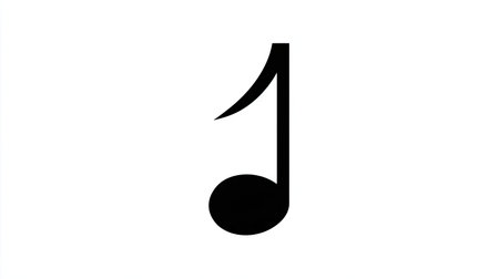 A single black music note is shown on a plain white backdrop. The graphic features a curved stem and a circular note head. The simple, bold design suggests a minimalist aesthetic suitable for various applications. It can be used for design projects related to music, education, or visual communication.の素材