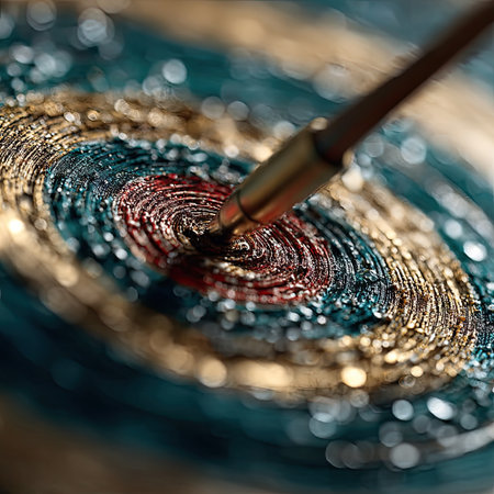 A pen draws spiral patterns on a surface displaying textured details and a play of light. The composition features a shallow depth of field, emphasizing the intricate details. The palette consists of multiple colors with areas of soft focus. This image could be suitable for creative projects or artistic displays.の素材