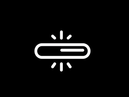 A minimalist white progress bar icon is centered on a black background, with radiating lines emanating outwards. The design features a simple, clean style with a focus on form. This graphic could be utilized in web design, software interfaces, or presentations to denote loading or progress. Its simplicity suggests versatility.の素材
