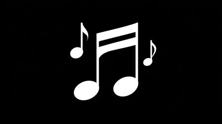 The image features a collection of white musical notes against a stark black backdrop. The composition showcases detailed elements and visual clarity. It has a clean, minimalist style. This image is suited for various creative or commercial projects emphasizing music, sound, or creative arts.の素材