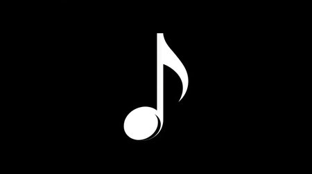 A single white musical note appears against a stark black background. The image features a minimalist style with high contrast, emphasizing the shape. The note is well-lit, suggesting a focus on clarity and simplicity. This image could be used for various purposes related to music, design, or artistic expression.の素材