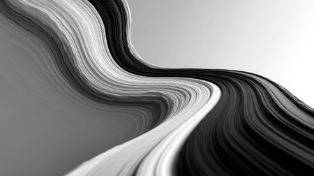 An abstract artwork features a fluid design with curving black and white lines. The image employs a grayscale palette, highlighting the contrast and textures within the composition. This graphic, with its dynamic arrangement, is suitable for diverse creative projects and commercial applications.の素材