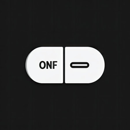 This graphic depicts a simple on/off button icon, featuring two distinct segments in white against a dark background. The image showcases a clean, minimalist style with high contrast, and is suitable for digital interfaces or conceptual representations. This image could be used for various design projects or illustrative purposes.の素材