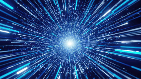 Abstract 3d illustration of glowing particles in space. Futuristic background.の素材