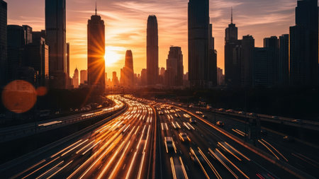 the light trails on the modern building background in shanghai china.の素材