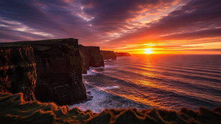 Sunset at Cliffs of Moher in County Clare, Irelandの素材
