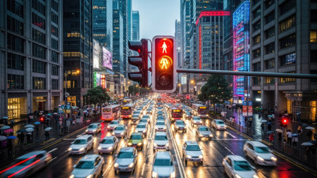 Traffic in Hong Kong at nightの素材