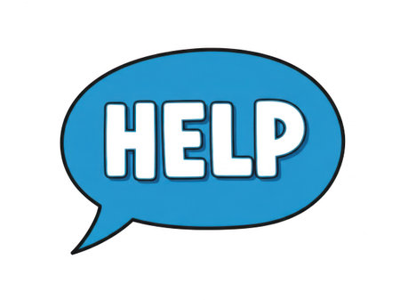 Distress call in a blue speech bubbleの素材