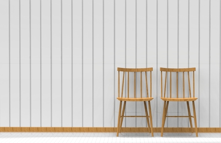 Two chairs on the white wall. 3D renderingの写真素材