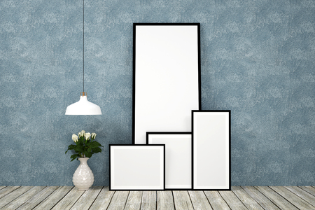 mock up poster frame with interior background, 3D renderの写真素材
