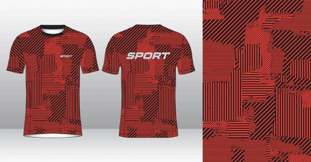 Soccer jersey or football kit template for sportswear. T-shirt mockup with abstract lines pattern. Vector Illustration.のイラスト素材
