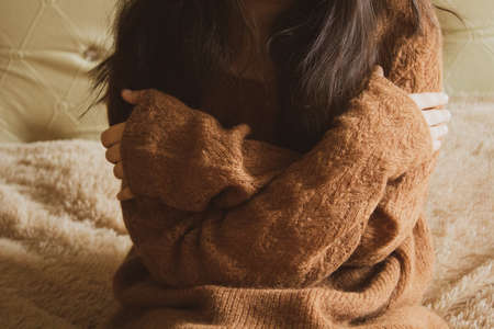 Happy Valentines Day with Heart Shaped Light in Girls Handsの写真素材