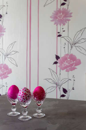 Happy Easter Day Around Pink Flowers With Pink Eggs On a Pink Background