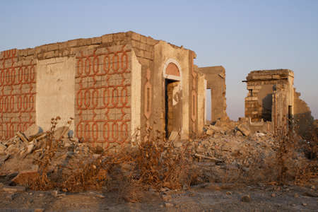 Destruction on a yellow field near a salt lake. High quality photoの写真素材