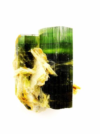 Two green Tourmaline crystals, var. Verdelite, from Northern provinces Pakistan. Of interest to jewellers, collectors and in alternative medicine - energises central nervous systemの写真素材