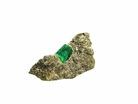 A gem quality Emerald crystal on a micaceous matrix, Zimbabwe. Of interest to jewellers, collectors and for alternative medicine - treatment of insomnia, depression, neurological and circulatory disordersの写真素材