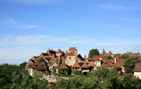 A view across to Loubressac, Lot, France,  a fortified hilltop village which is listed as one of the 152 plus beaux villages /  most beautiful villages of Franceの写真素材