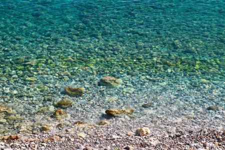 Beautiful idyllic crystal clear turquoise waters shoreline.の写真素材