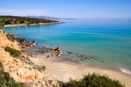 Beautiful idyllic crystal clear turquoise waters shoreline.の写真素材