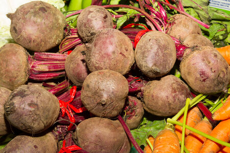 Delicious fresh ripe beetroots  in local fruit marketの写真素材