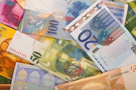 Swiss francs and Euro banknotes variety