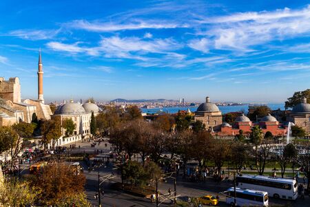 ISTANBUL, TURKEY NOVEMBER 10: Visitors are awaiting to visit Hagia Sophia a former Greek Orthodox church and now a museum on November 10th, 2013 Istanbul, Turkey.のeditorial素材