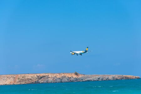 Heraklion, Crete, Greece August 9, 2018. Thomas Cook Airlines Airbus A330 approaching for landing at Heraklion International Airport.のeditorial素材