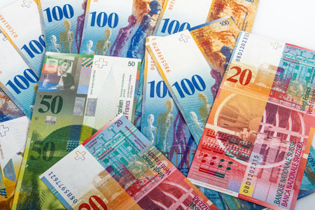 Swiss Francs Bills of various banknotes values.の写真素材