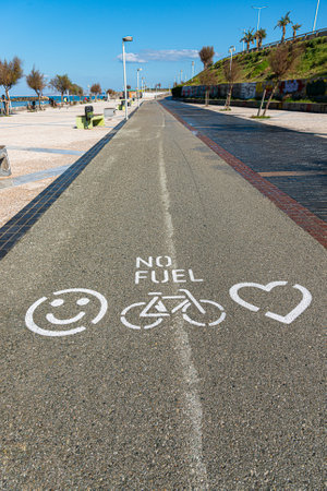 Safe bicycle road in urban environment. Healthy, ecological, fuel free transportation.
